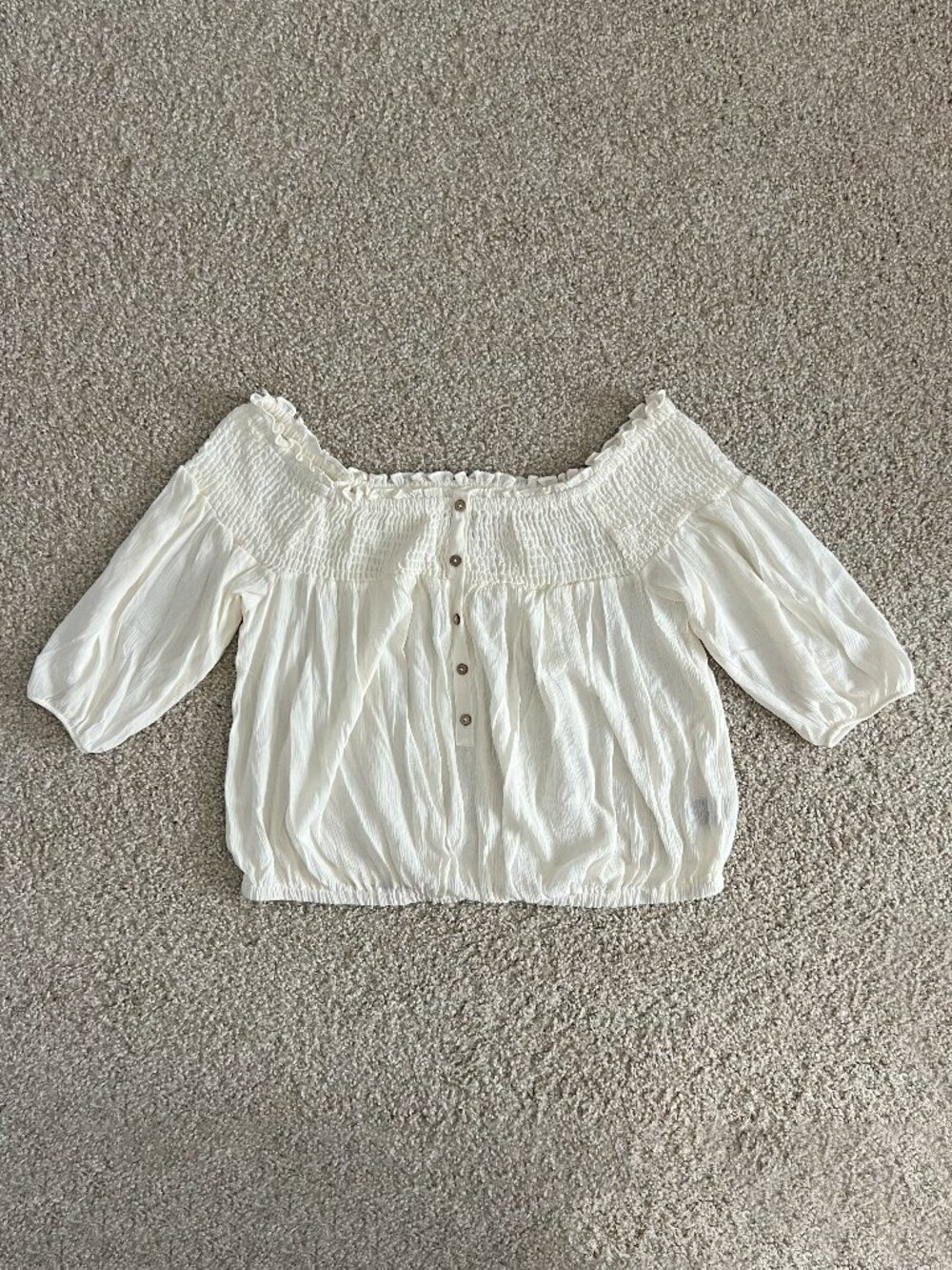 NWT Torrid Crinkle Gauze Off-Shoulder Top Cottagecore Romantic White Size M/L - Picture 3 of 7